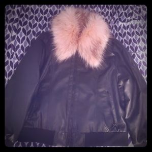 Plus Size thick leather jacket with removable fur